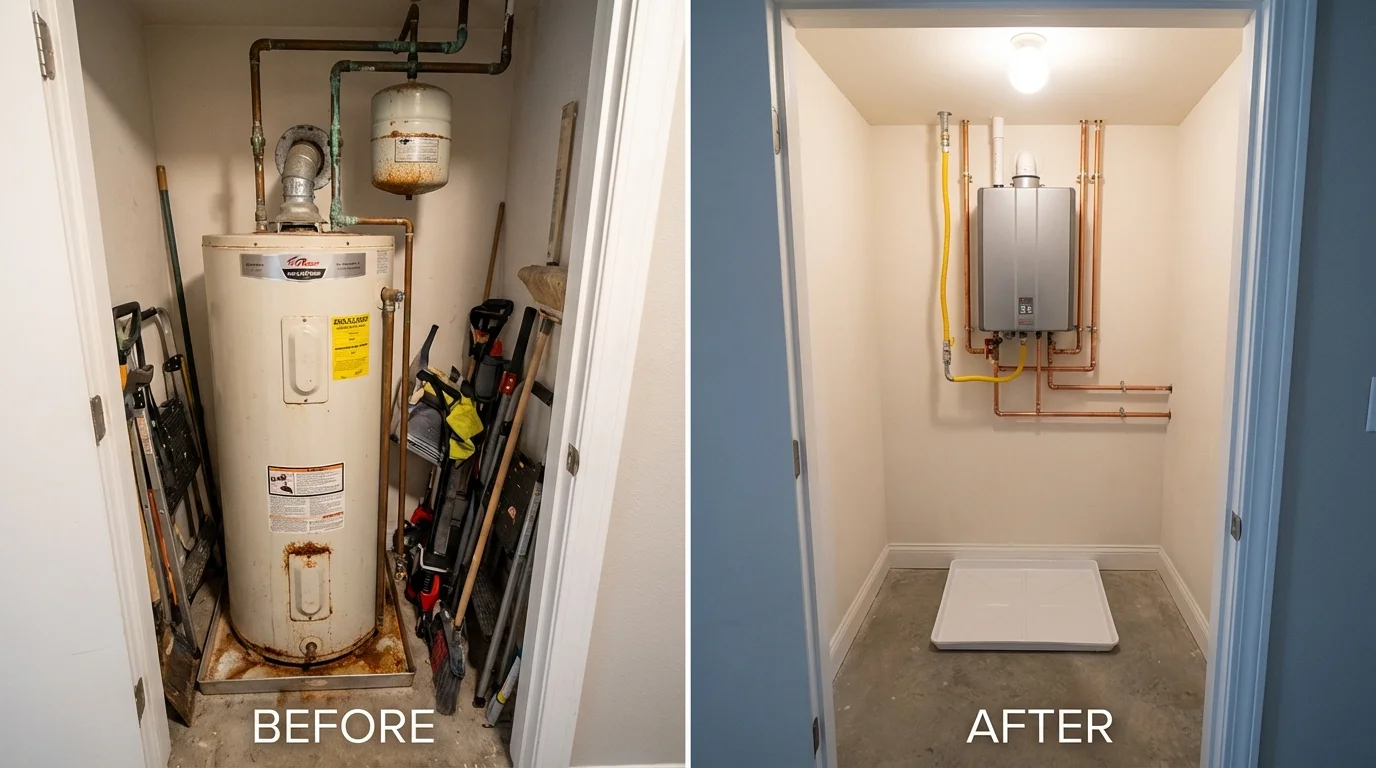 Tank water heater versus wall-mounted tankless unit comparison for Brookwood, AL homeowners