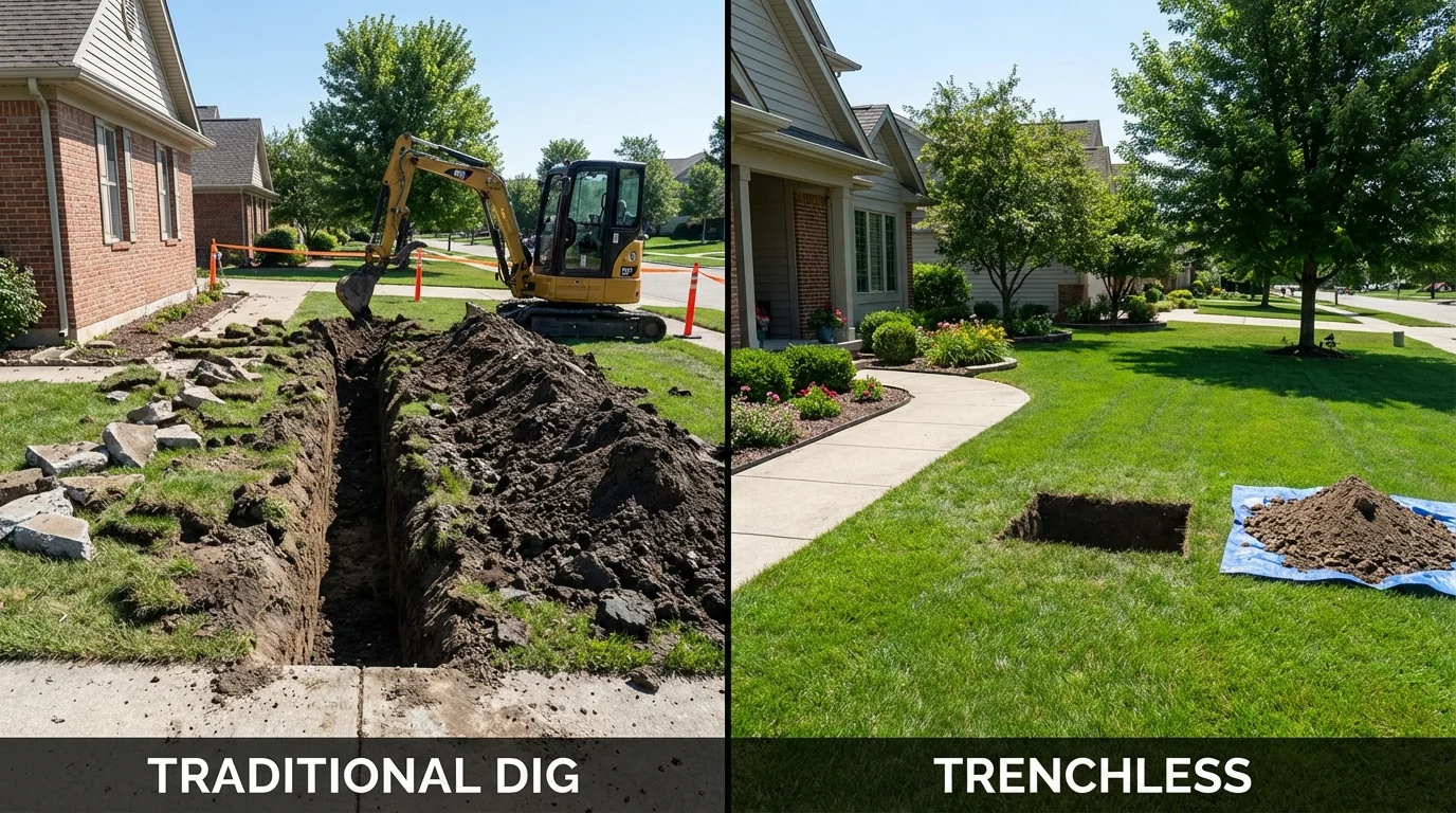 Trenchless sewer repair with minimal yard damage versus traditional excavation in Brookwood, AL